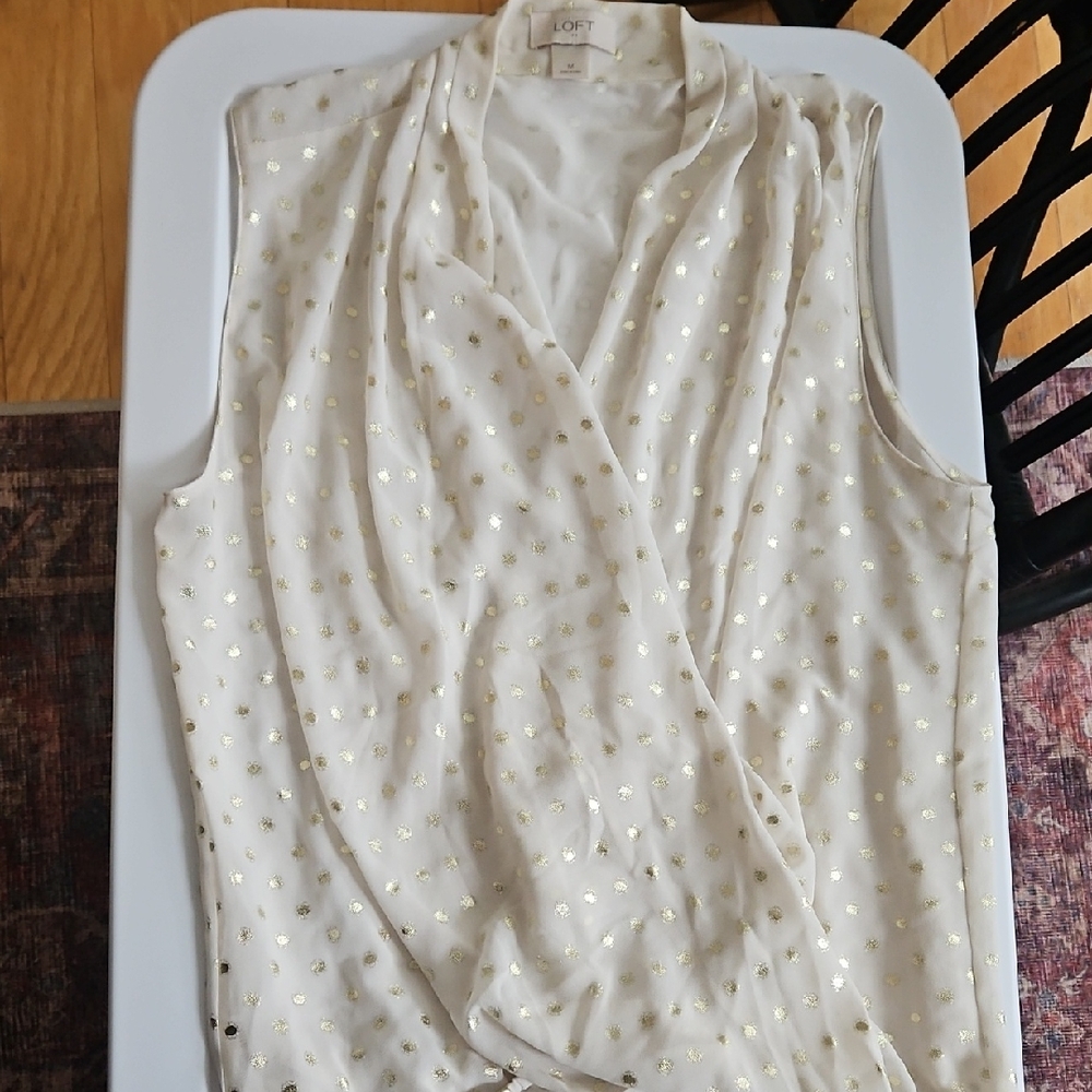 LOFT Cream Sleeveless Blouse with Gold Accents